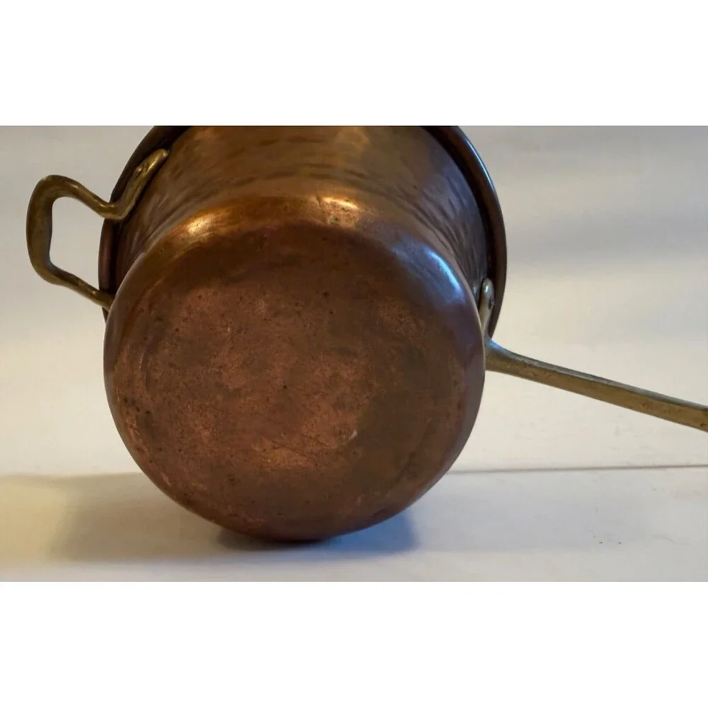 Vintage Italian Hammered Copper Small Polenta Pot Rame Lilium Italy Brass Handle